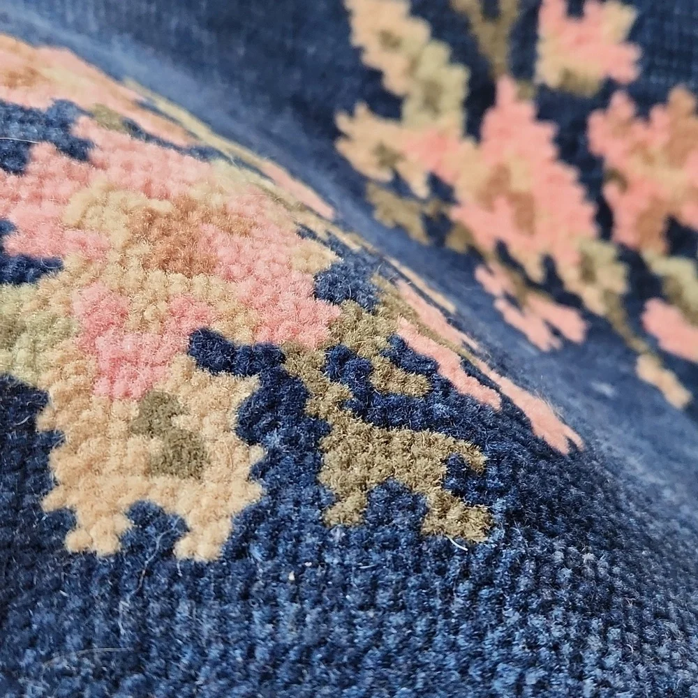 William Sonoma Blue Pink Floral Wool Handknotted Rug Pillow Cover 20